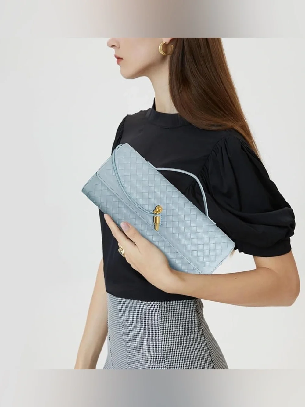 Woven Top-Handle Crossbody Bag in Light Blue